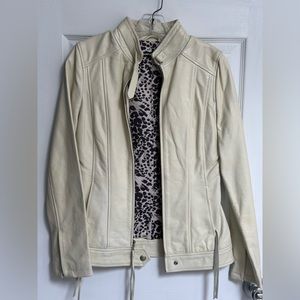 Beautiful ivory DKNY Moto leather jacket in xs